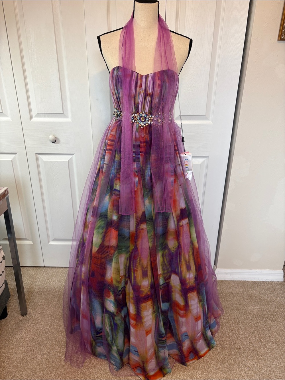 NWT Colors Dress Size 4 | Abstract Watercolor Strapless Prom Ballgown.